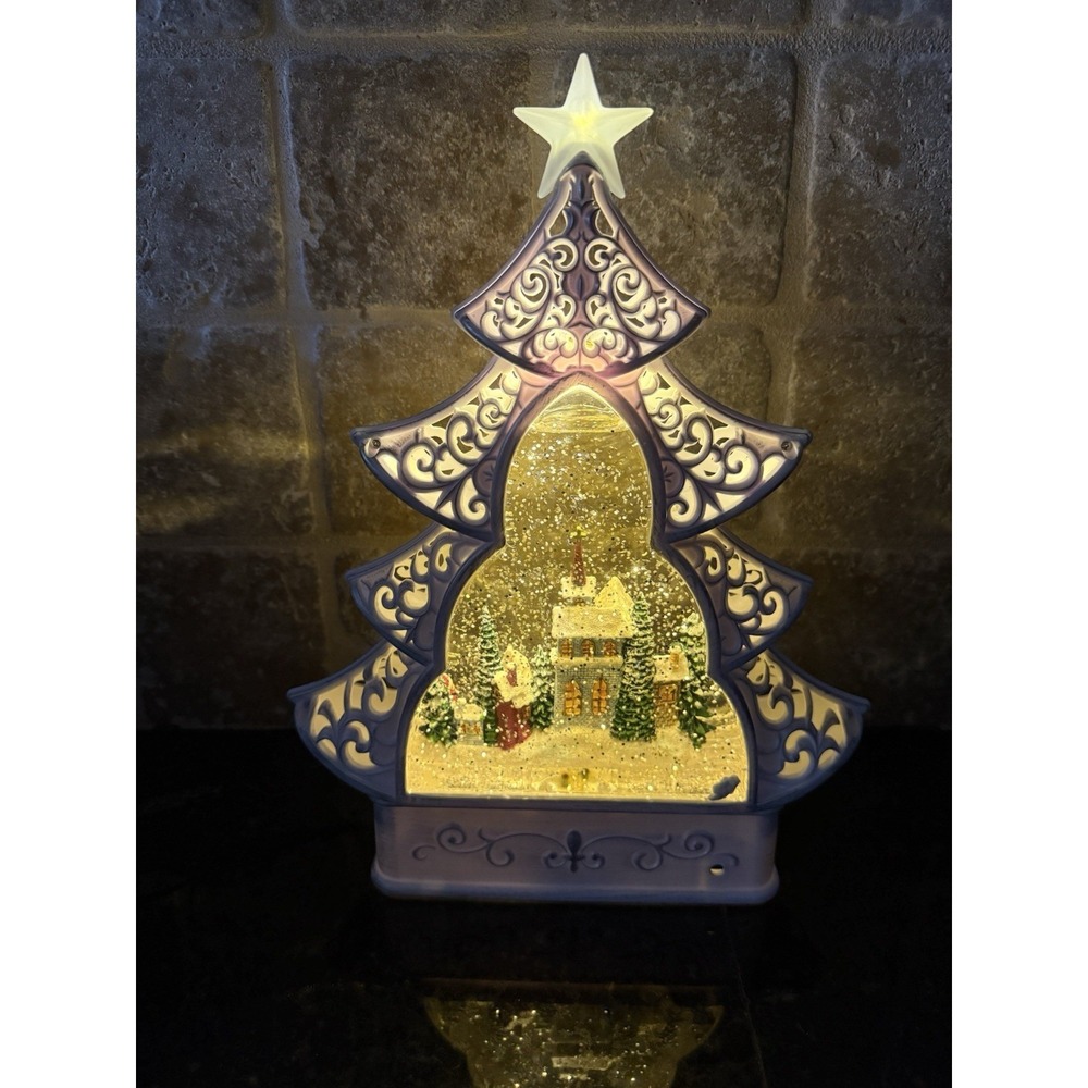 Christmas Tree Water Filled‎ Snow Globe LED Light Up Victorian Home Scene NEW